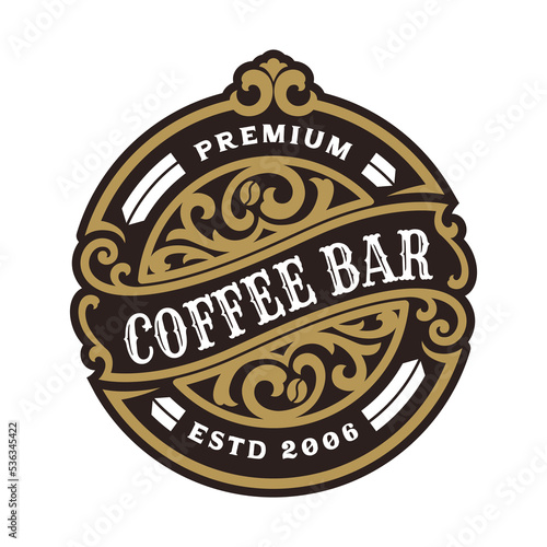 Coffee Shop Vintage Luxury Frame Logo Badge with Flourish Victorian Ornament
