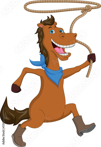 cartoon cute horse twirling lasso