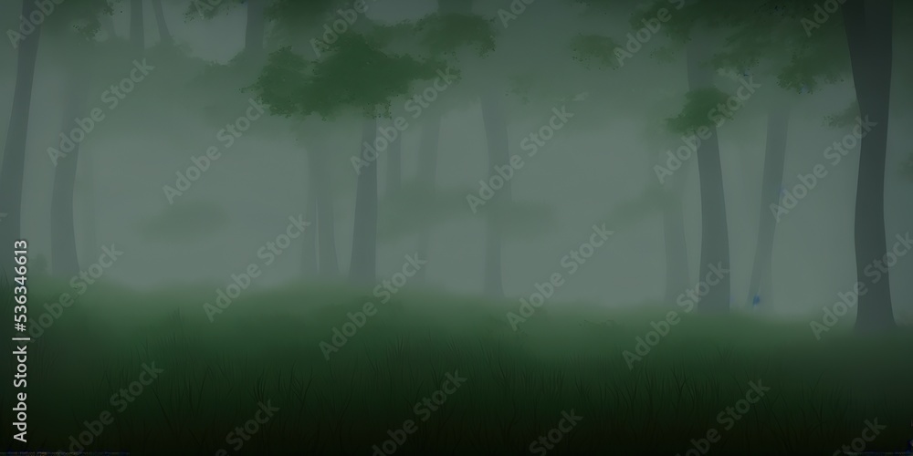Misty morning in the woods. Vintage effect.. High quality Illustration