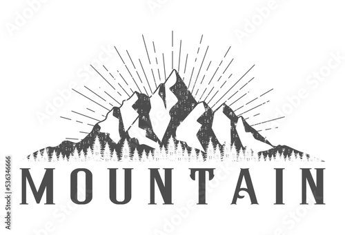 silhouette Mountain black and white, landscape, adventure and outdoor scene vector illustration