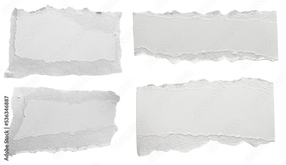 White ripped paper torn edges strips isolated on white background White ripped paper torn edges strips isolated on white background