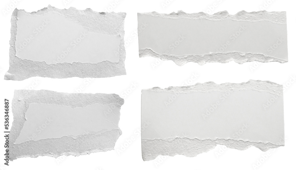 White ripped paper torn edges strips isolated on white background