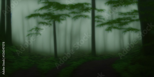 Mystical View of the Trail in Rain Forest during a foggy and rainy Winter Season. Woods in Squamish  North of Vancouver  British Columbia  Canada.. High quality Illustration