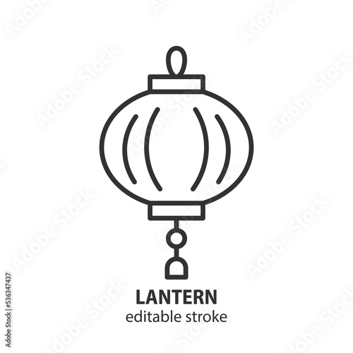 Japanese paper lantern line icon. Chinese New Year lantern symbol. Editable stroke.