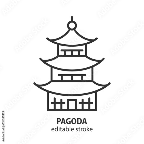 Pagoda line icon. Traditional japanese building vector symbol. Editable stroke.