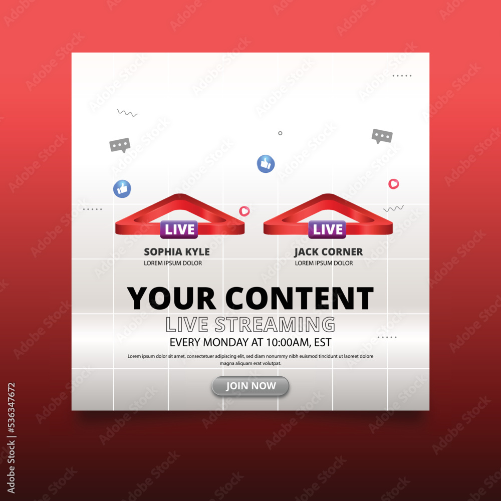 Fototapeta premium live stream marketing webinar and business conference social media post template.