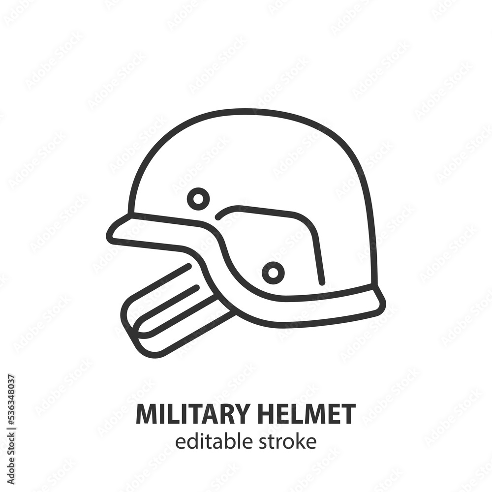 Fototapeta premium Military helmet line vector icon. Editable stroke.