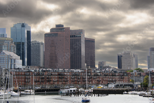 Boston, Massachusetts, USA, city view from the river near the harbor