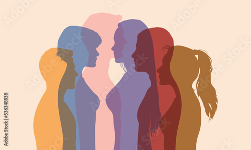 Racial equality, antiracism, and friendship in a flat cartoon. People of diverse cultures, ethnicities, and races.