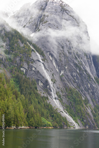 Waterfall in fjord, south east alaska