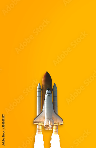 Fototapeta Naklejka Na Ścianę i Meble -  Space Shuttle isolated on yellow background. Elements of this image furnished by NASA.