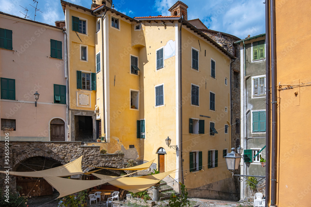 view of the old city centre of castel vittorio, it's a small village of far west of liguria region (northern italy), near the french borders.