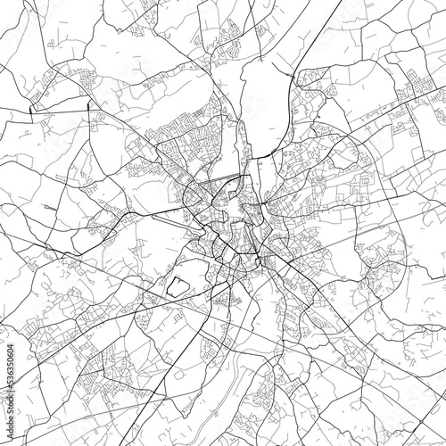 Area map of Gent Belgium with white background and black roads