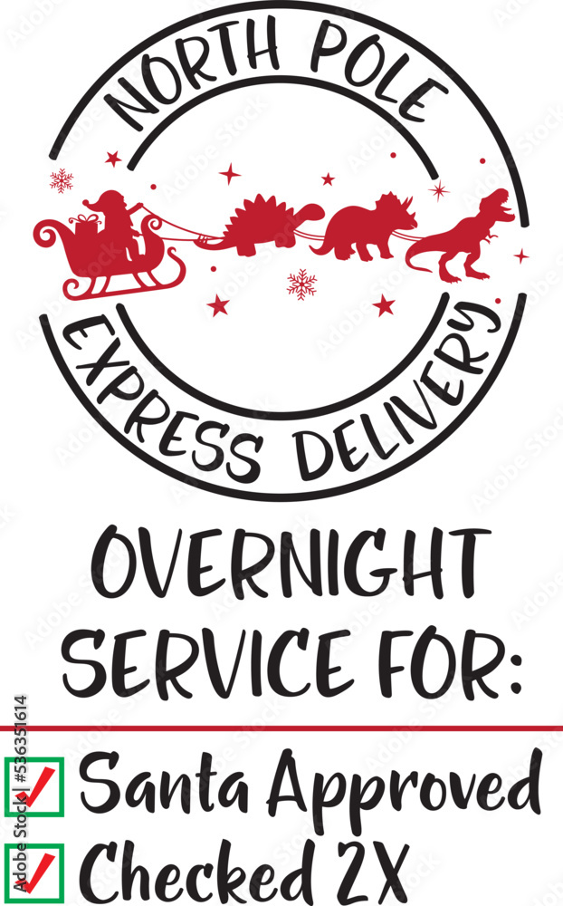 Fototapeta premium North Pole Express Delivery, Christmas Stamp, Santa, Christmas Holiday, Vector Illustration File