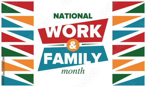National Work and Family Month. Celebrated annual in October. Campaign in United States business. A healthy balance and a flexible work environment. Effective work. Poster, banner. Vector illustration Free Download National Work and Family Month. Celebrated annual in October. Campaign in United States business. A healthy balance and a flexible work environment. Effective work. Poster, banner. Vector illustration - GFXLoad