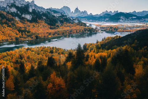 fall in the mountains with lake natural view.