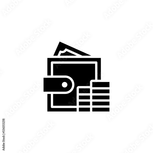 money wallet icon is designed in solid black style decorated with wallet icon elements and money icon in business icon theme
