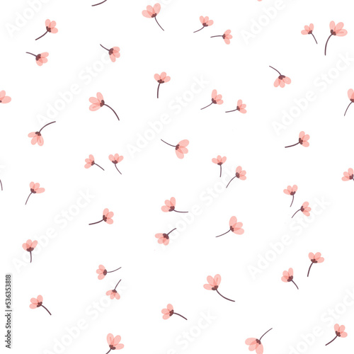 Watercolor little pink flower seamles pattern. Transparent background. Delicate pattern for nersery, wedding.  photo