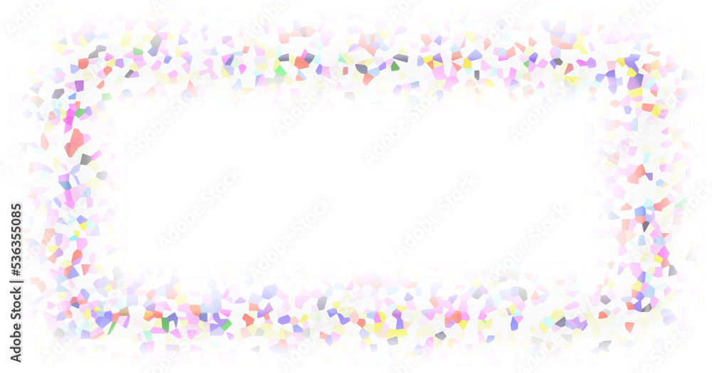 Translucent crystallized rainbow frame wrapped in a snow-white New Year's rim on a transparent background. Confetti effect. png format.	