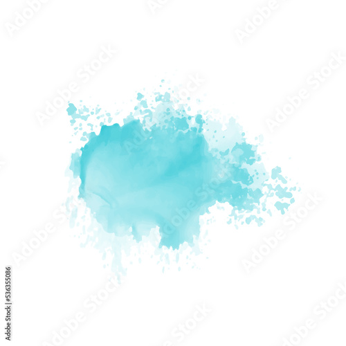 Abstract mint blue watercolor water splash on a white background. Vector watercolour texture in mint color. Ink paint brush stain. Blue splatter spot. Watercolor pastel splash