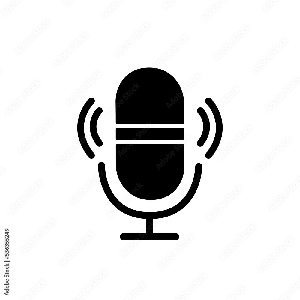 Microphone silhouette icon. Voice record simbol. Audio mic logo. Vector podcast radio icon. Microphone silhouette illustration for podcast interview Microphone silhouette icon. Voice record simbol. Audio mic logo. Vector podcast radio icon. Microphone silhouette illustration for podcast interview