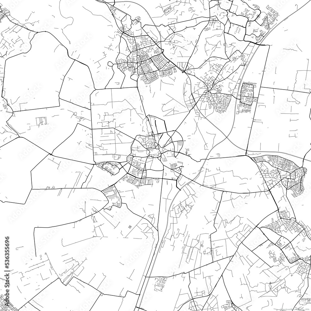 Area map of Hilversum Netherlands with white background and black roads