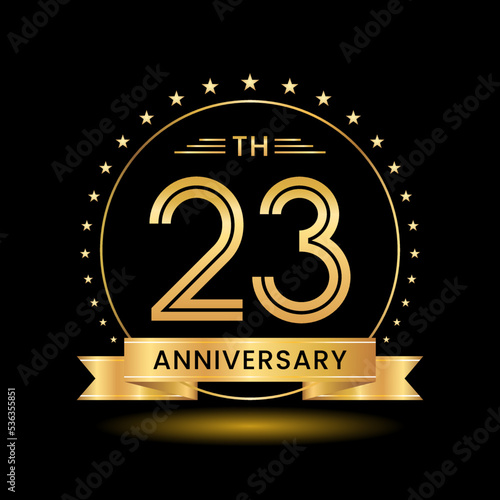 23th Anniversary, Perfect template design for anniversary celebration with gold color for booklet, leaflet, magazine, brochure poster, web, invitation or greeting card. Vector template photo