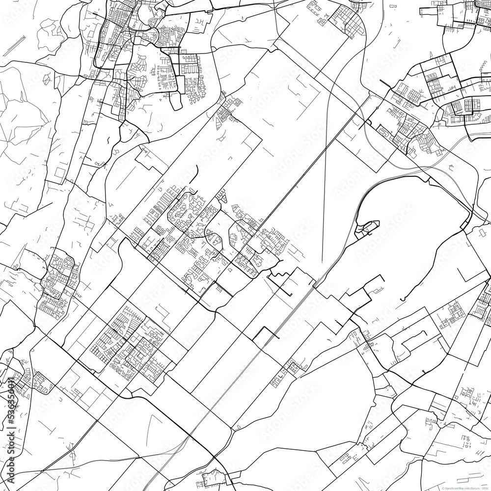 Area map of Hoofddorp Netherlands with white background and black roads