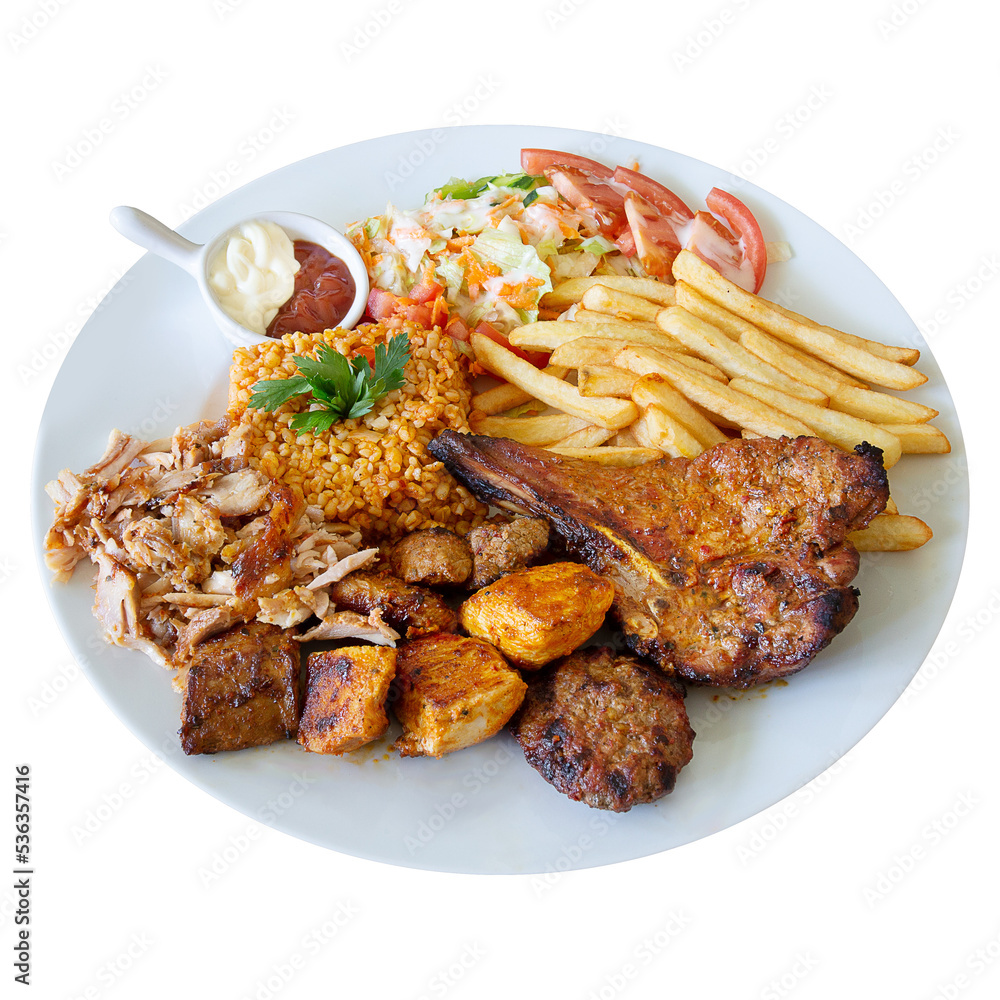 Plat Grillades Mixtes frites myonnaise ketchup kebab Plat Grillades Mixtes frites myonnaise ketchup kebab