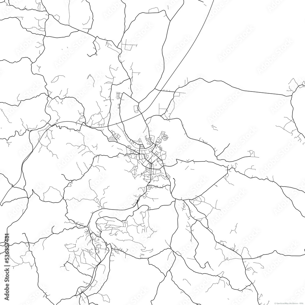 Area map of Karlovac Croatia with white background and black roads