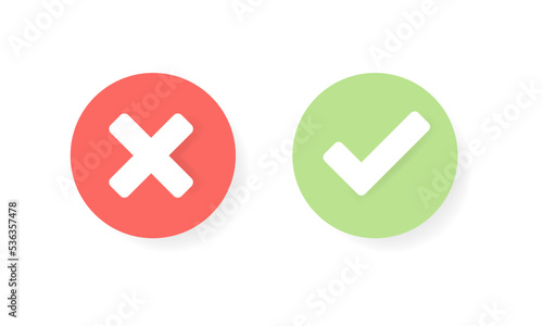 Approve and Reject line icon in red and green color. Cross and Check mark illustration. x icon, accept, decline or agree symbol. Trendy flat for app,design, infographic, web, ui, ux. Vector EPS 10