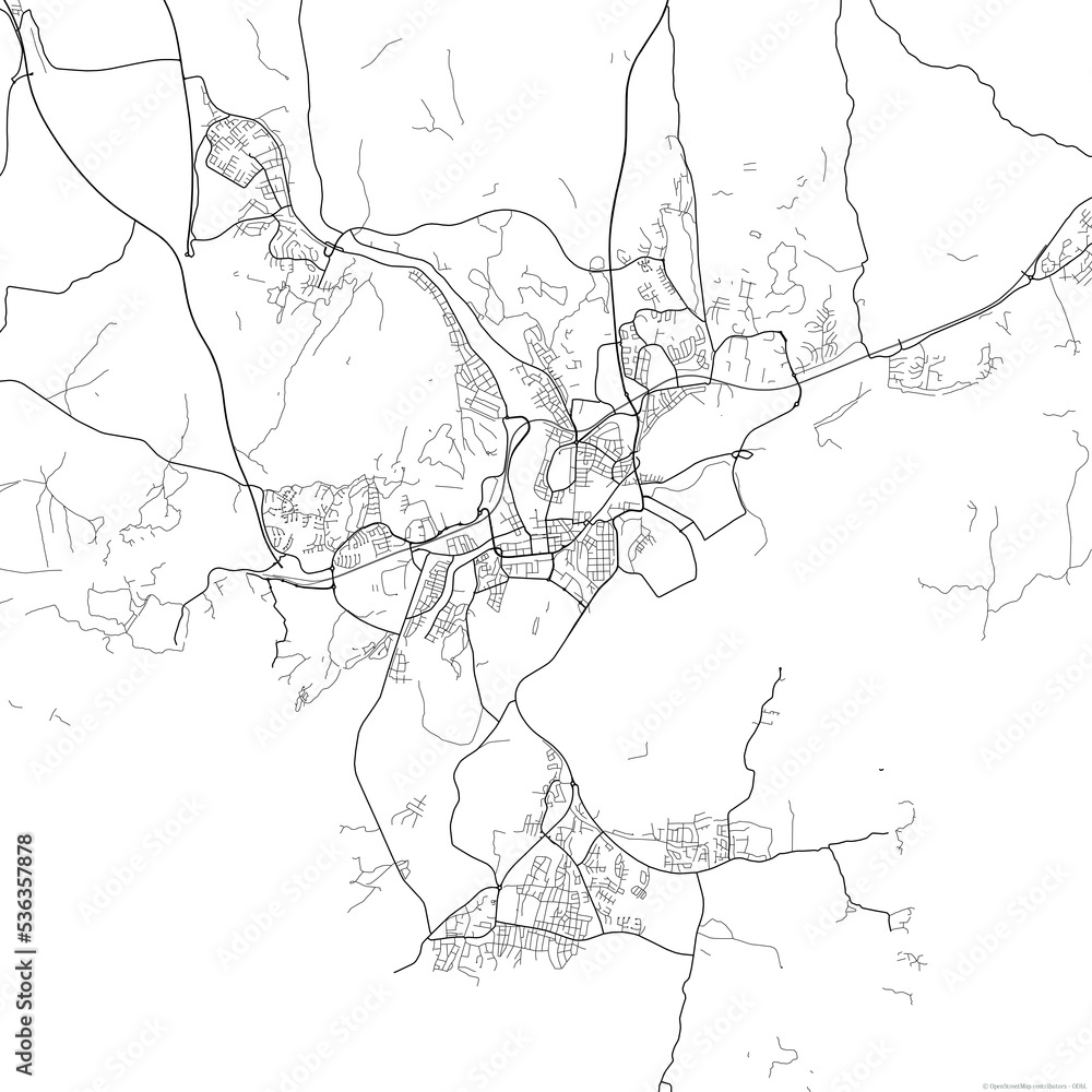 Area map of Karlstad Sweden with white background and black roads Stock