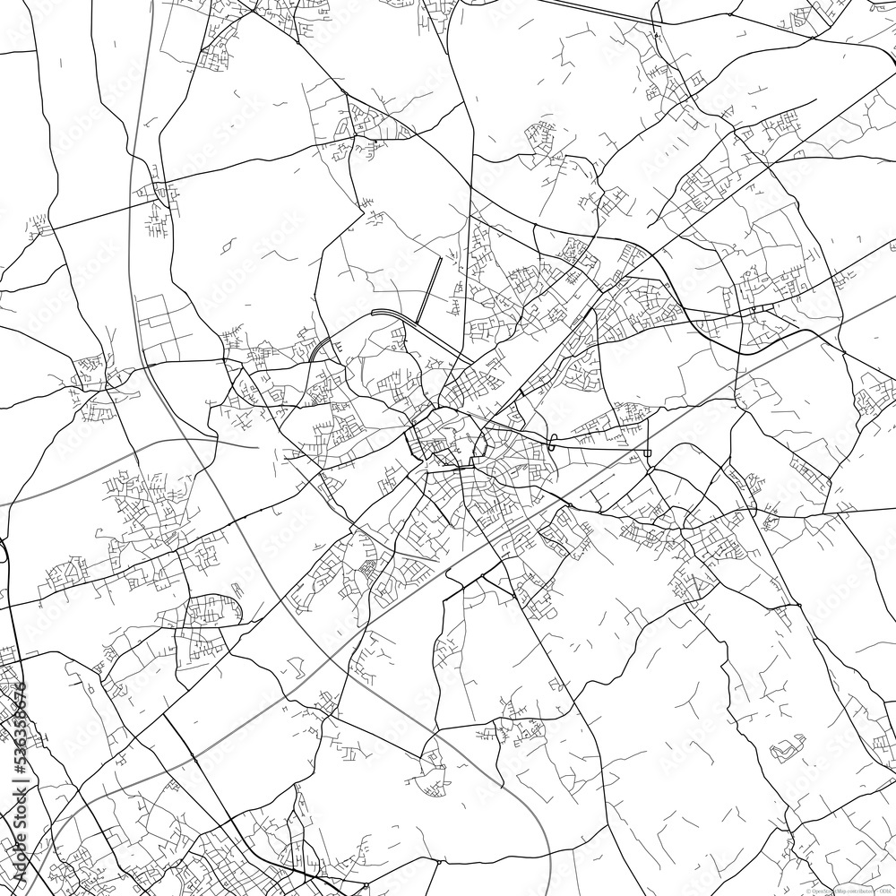 Obraz premium Area map of Kortrijk Belgium with white background and black roads