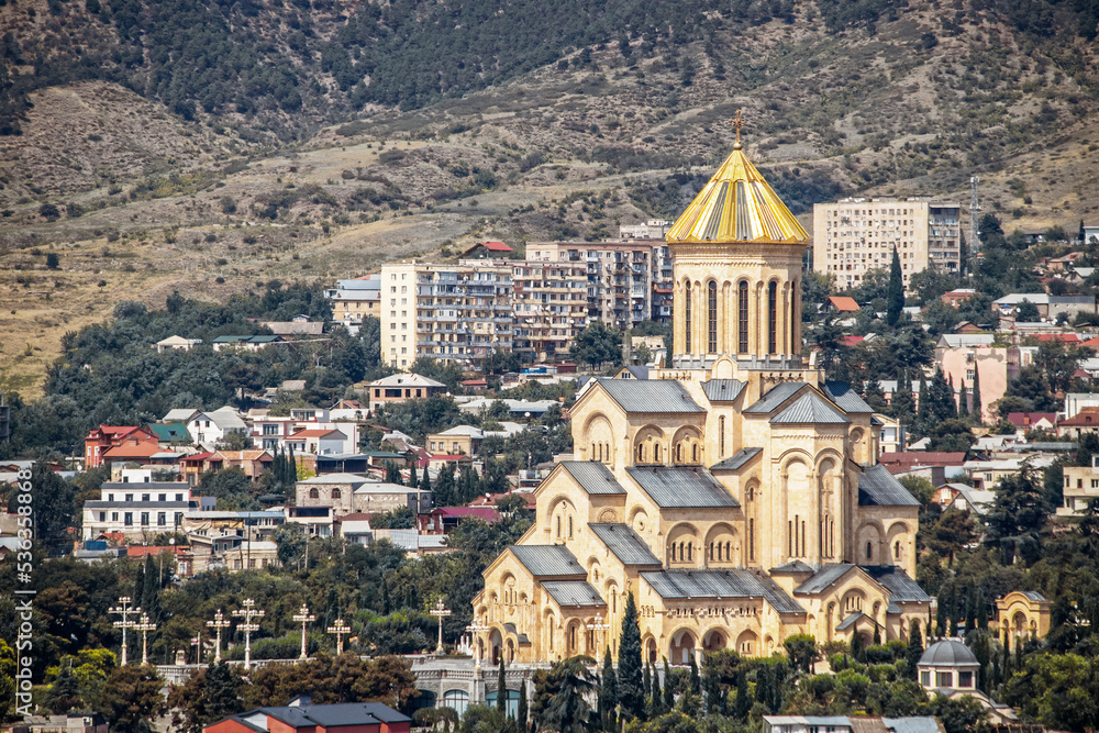 The Holy Trinity Cathedral of Tbilisi Georgia  - Sameba - main cathedral of the Georgian Orthodox Church - With golden dome