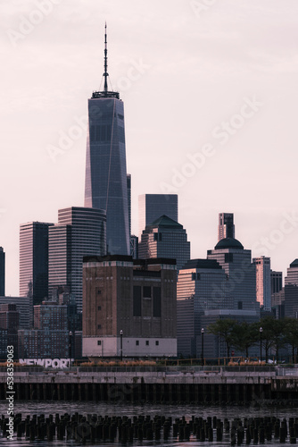 city skyline downtown Manhattan skyscrapers