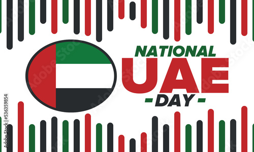 Fototapeta Naklejka Na Ścianę i Meble -  National Day in United Arab Emirates. National happy holiday, celebrated annual in December 2. UAE flag. Patriotic elements. Poster, card, banner and background. Vector illustration