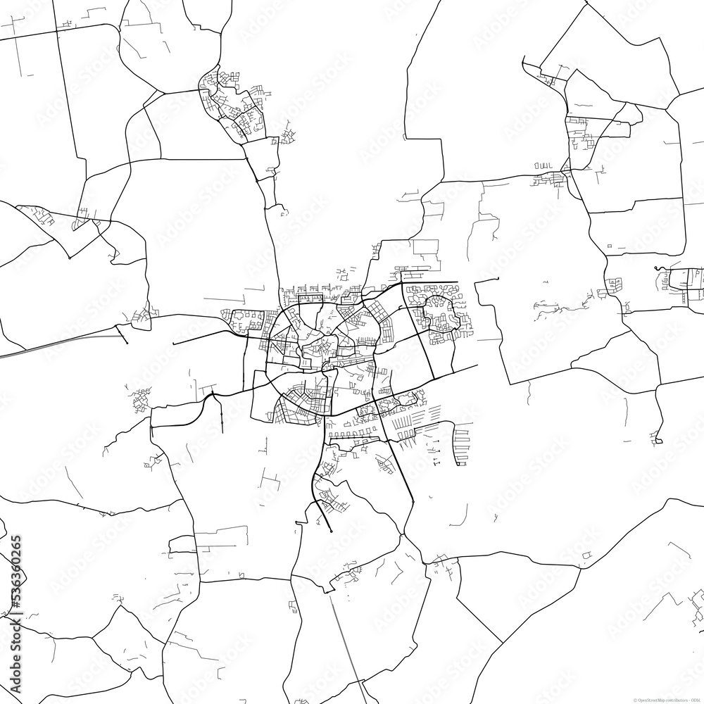 Area map of Leeuwarden Netherlands with white background and black roads