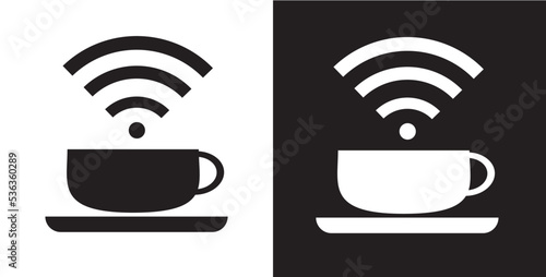 Coffee cup with WiFi vector icon logo. Creative logo design template for cafe or restaurant.
