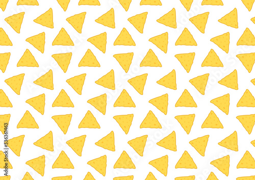 Nachos pattern wallpaper. Mexican nachos pattern. Nice spanish fastfood texture for textile, wallpaper, background, cover, banner.