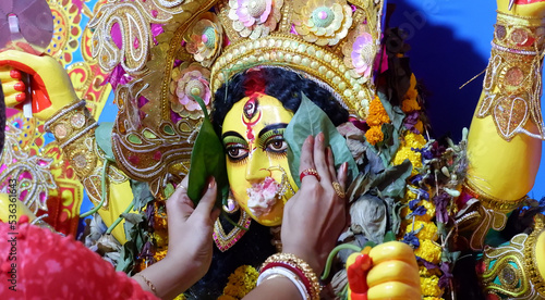 Hindu Rituals of Debi Boron or saying good bye to goddess Durga are done by indian women.
