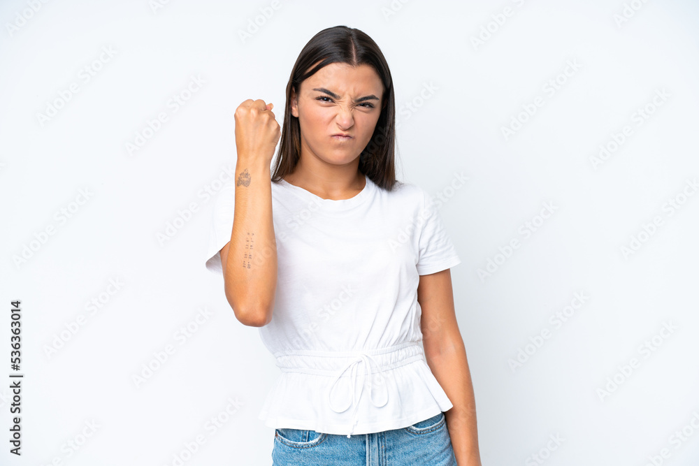 Young caucasian woman isolated on white background with unhappy expression Young caucasian woman isolated on white background with unhappy expression