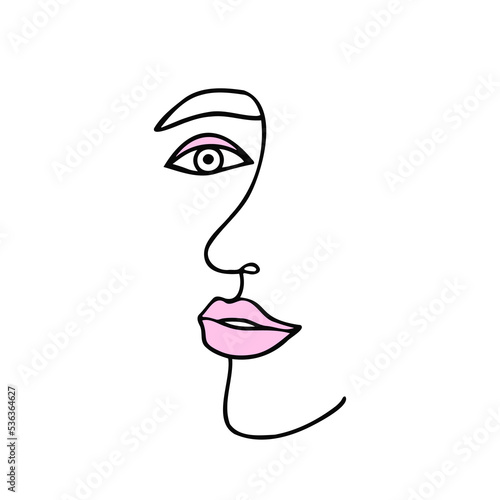Woman face one line. Contour drawing of a girl's face. Vector Illustration forbackgrounds and packaging. Image can be used for greeting card, poster, sticker and textile. Isolated on white background.