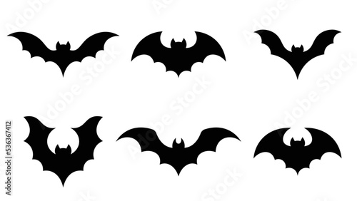 Fotografia, Obraz Silhouette bats set situared on white background vector image.