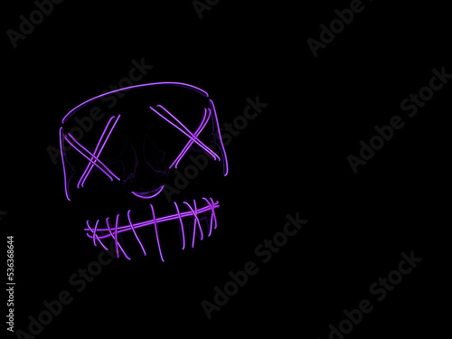 Scary Thriller Halloween Purge Purple Light Mask Black Background  photo