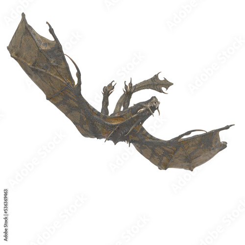 dragon is flying and diving on white background bottom view