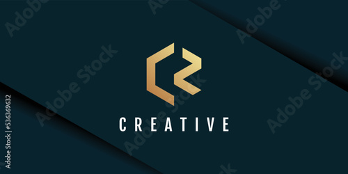 Letter cz logo illustration with hexagon pattern creative design photo