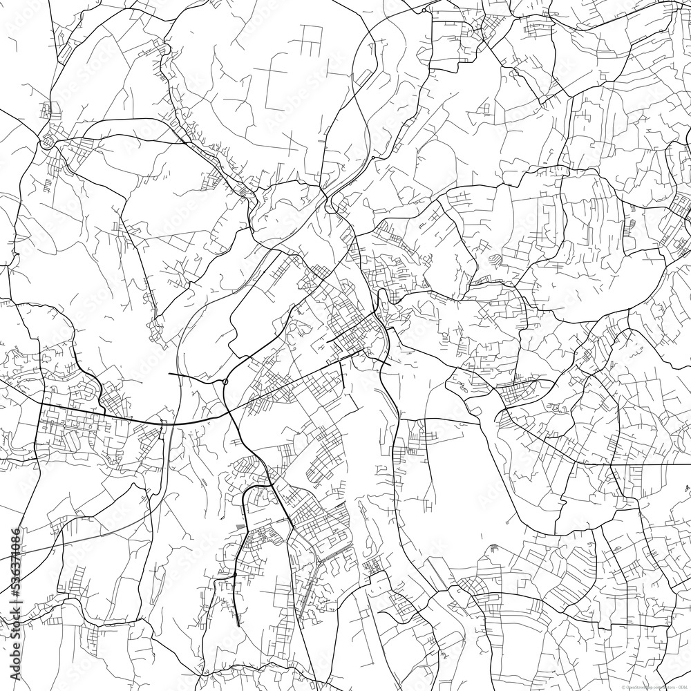 Area map of Ostrava Czech Republic with white background and black roads