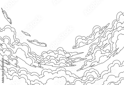 Sketch of sky clouds. Morning or evening landscape with clouds. Heaven skies background with lens effect