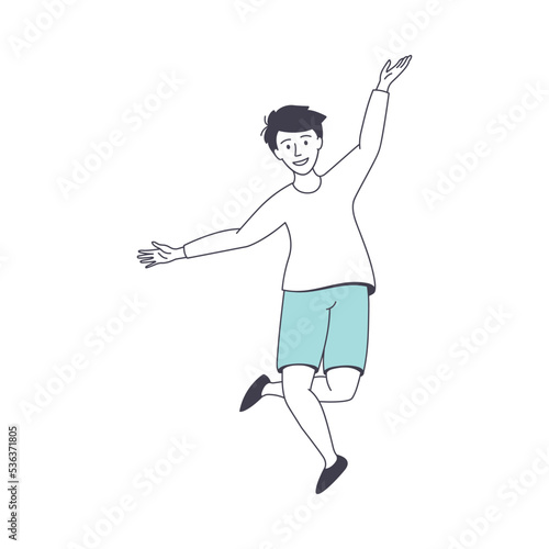 Happy Man Character Jumping with Raised Hands Excited with Something Vector Illustration