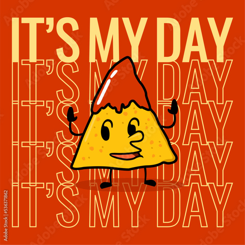 cute nachos cartoon mascot for celebrate International Day of the Nacho